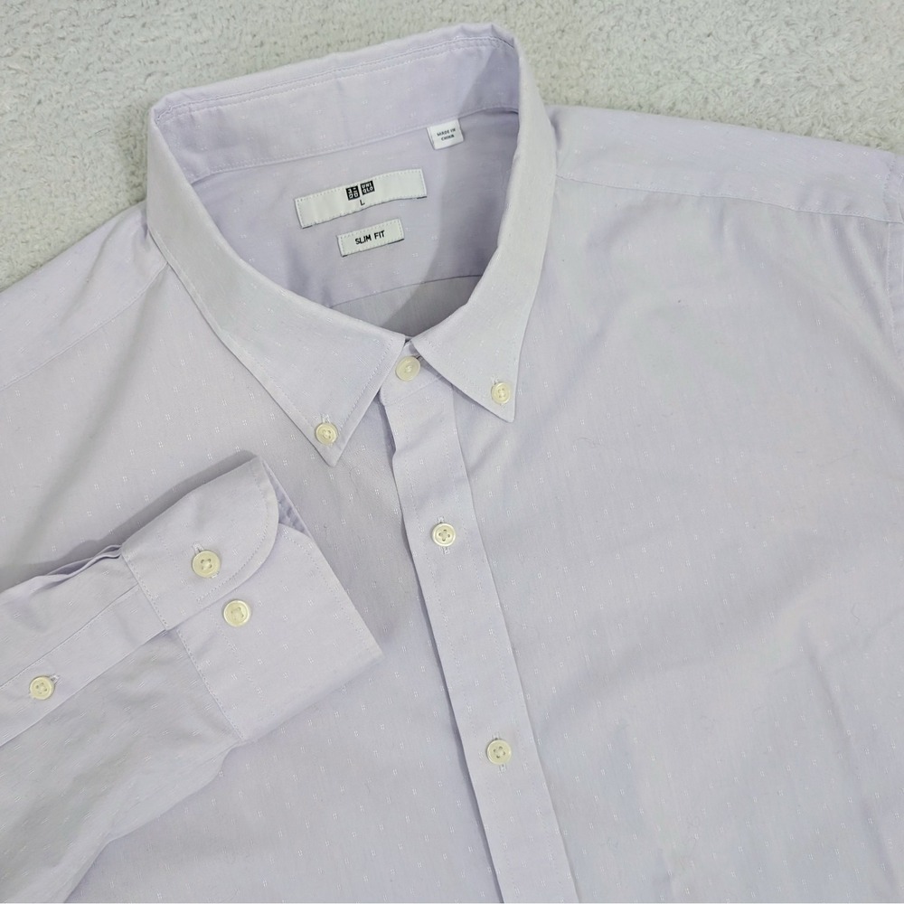 UNIQLO Shirt Stripe Button Down L/S Light Purple Slim Fit Stretch